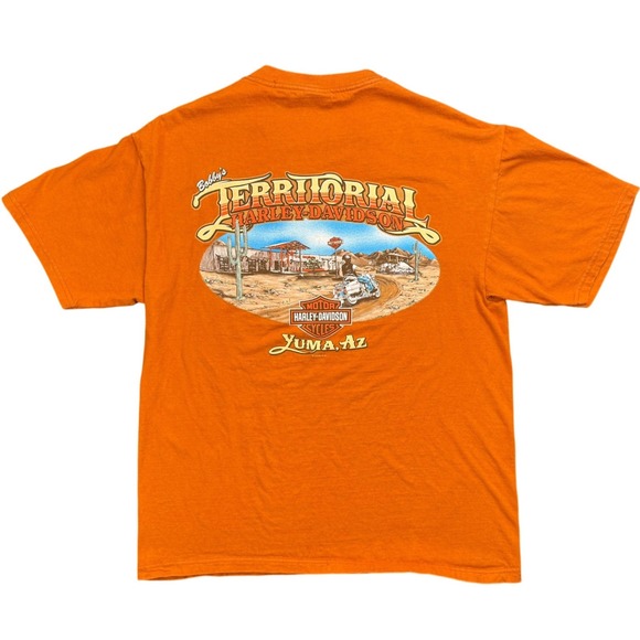 Harley Davidson Territorial Yuma AZ T Shirt Large Made USA Orange 2010 - Picture 3 of 8